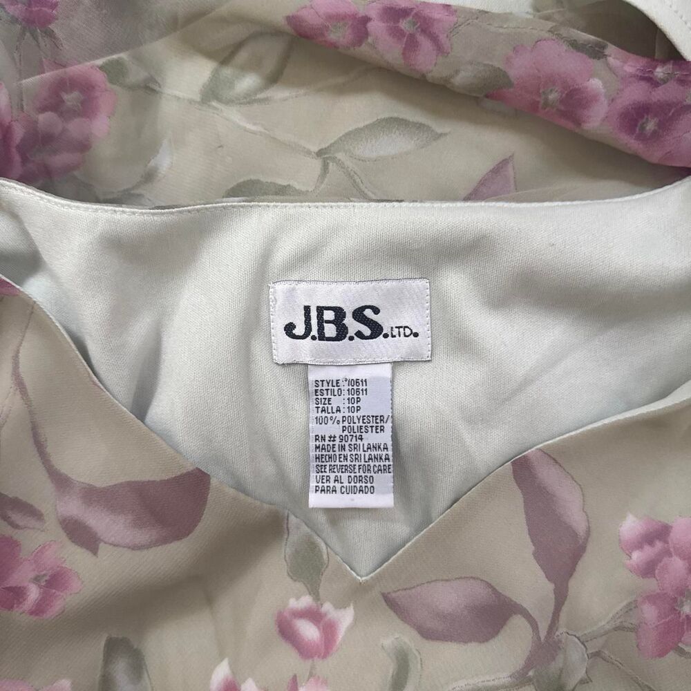 Vintage 1990s Green & Pink JBS Floral Mesh Short Sleeve Blouse, Size 10 - Picture 4 of 4